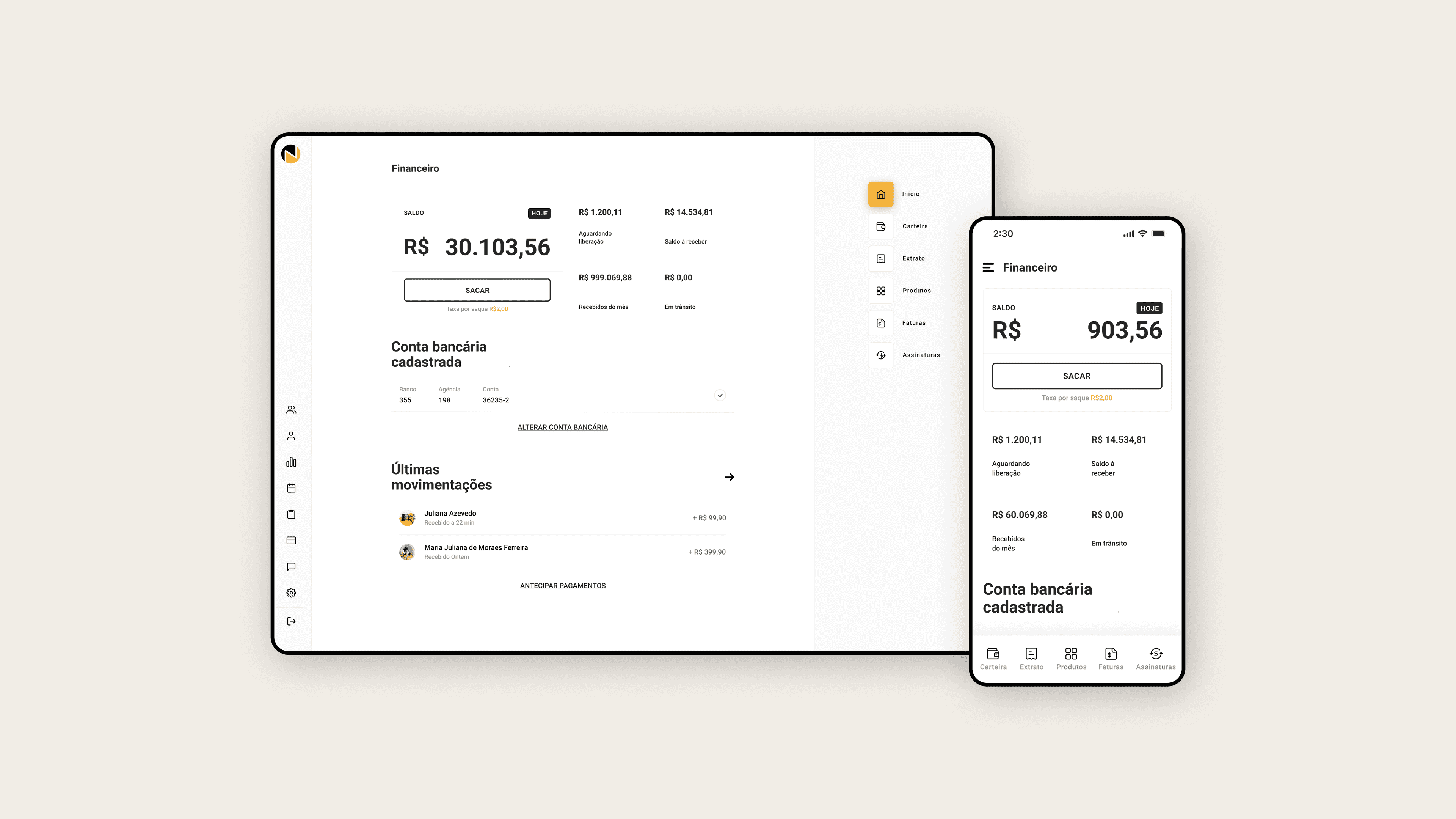 Nexur app desktop and mobile finance feature