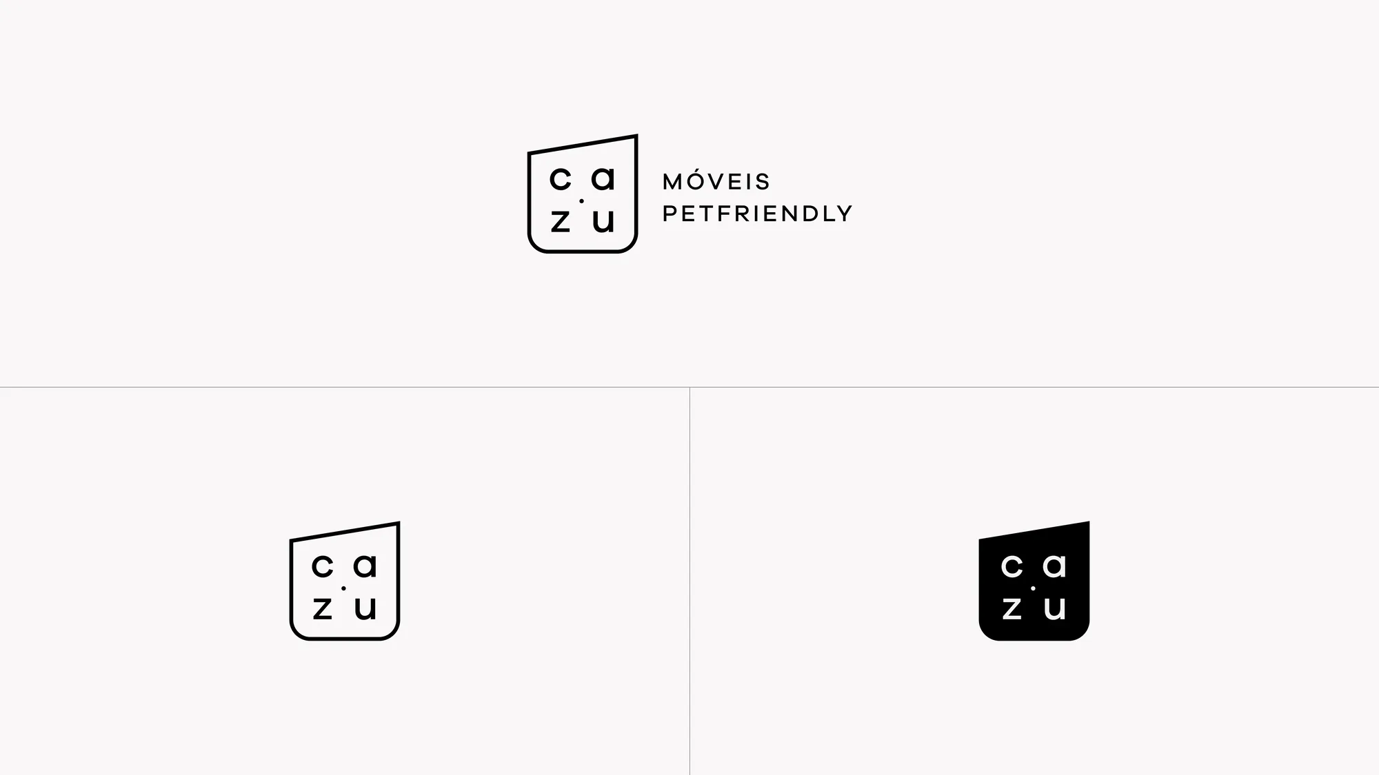 The Cazu shield logo — outline, solid, and reversed.