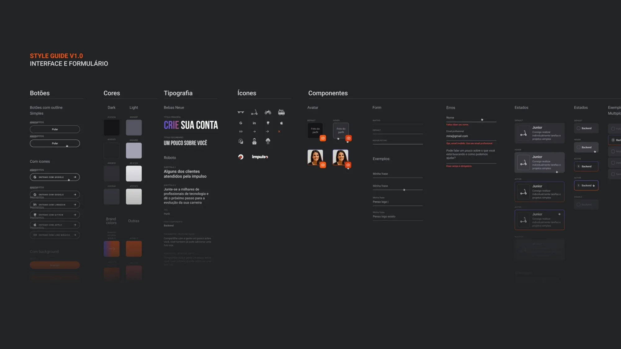 Style guide v1.0 — buttons, colors, typography, icons, components, and form states.