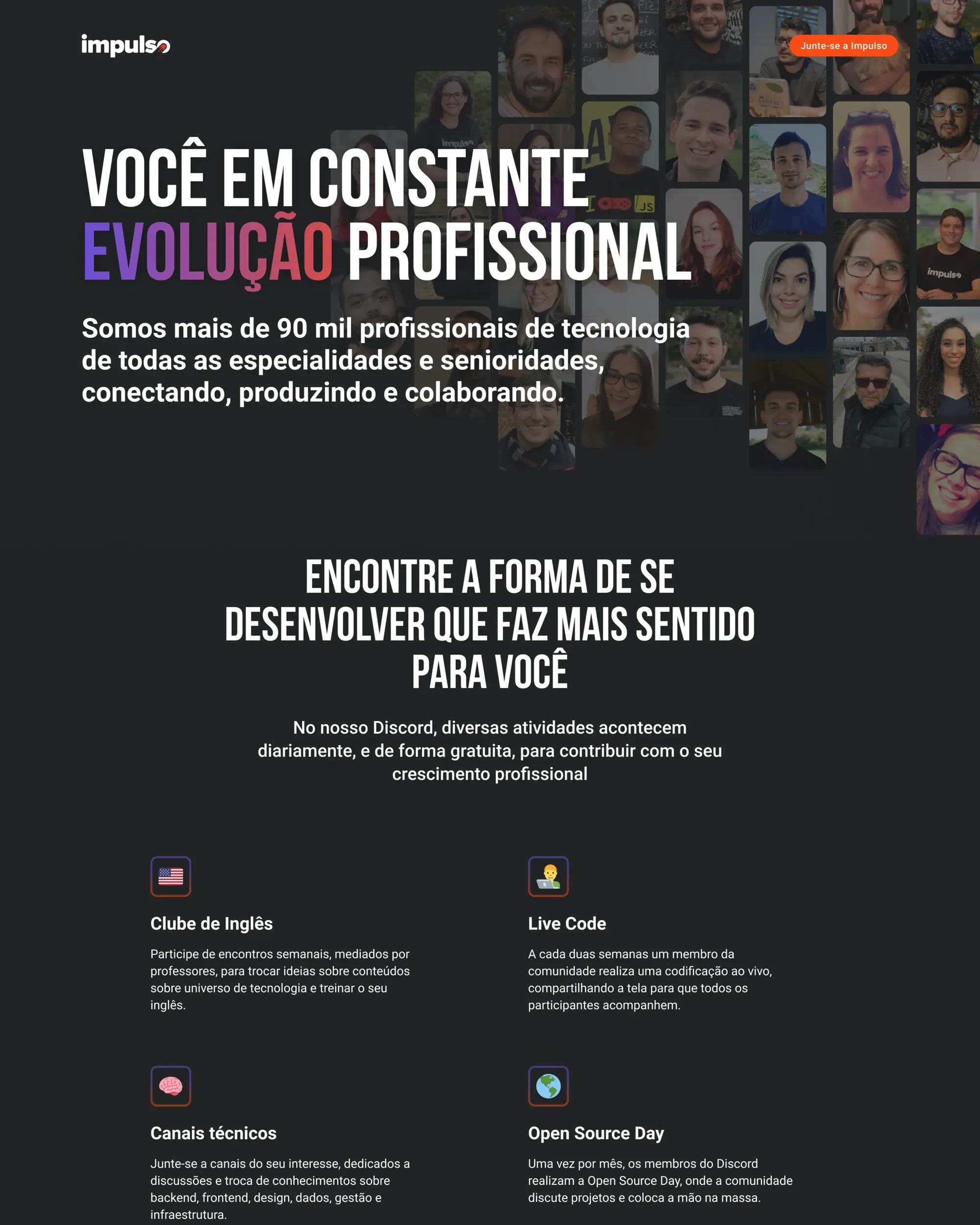 Landing page for the Impulsers community of tech professionals.