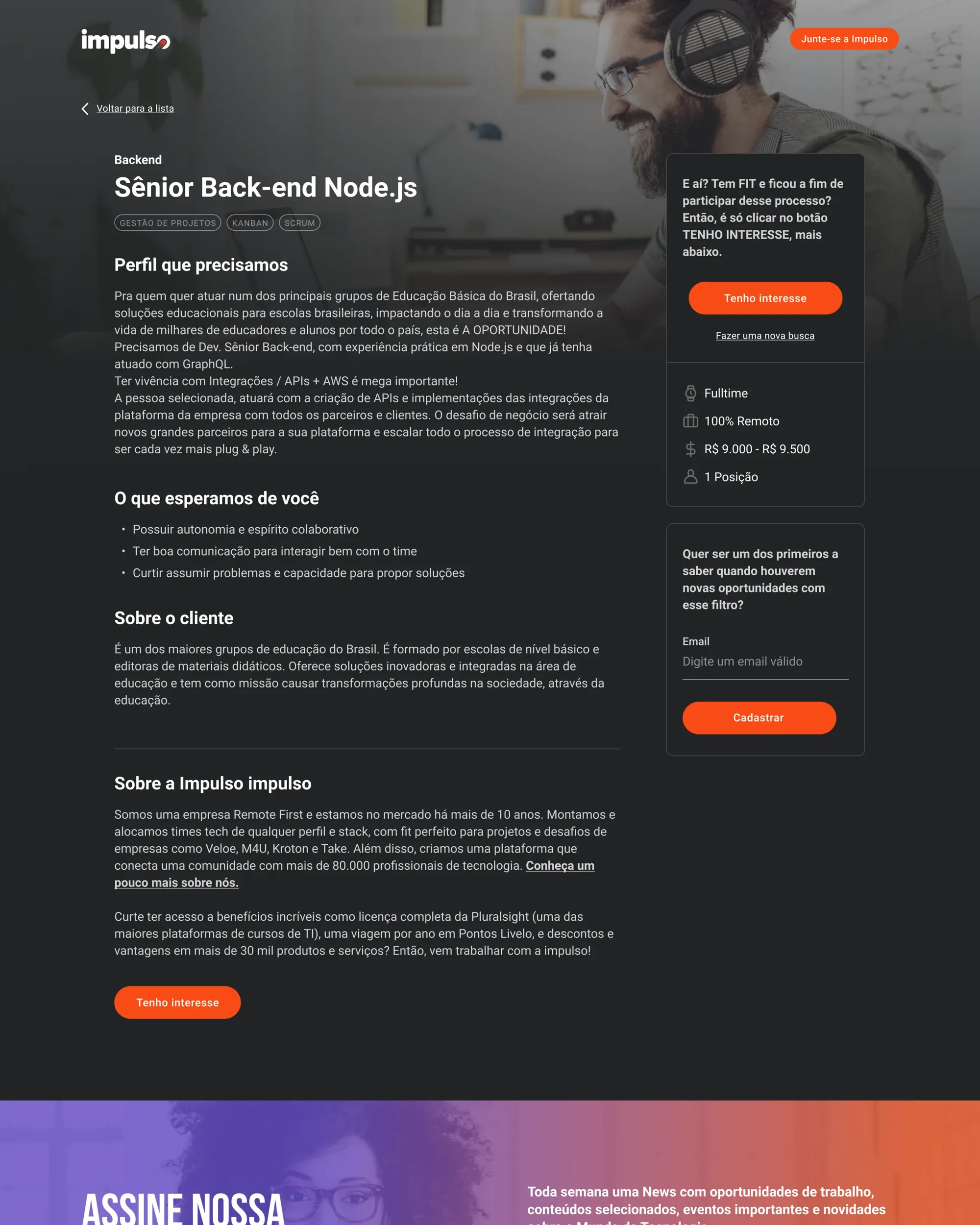 Opportunity detail view with role requirements and benefits.