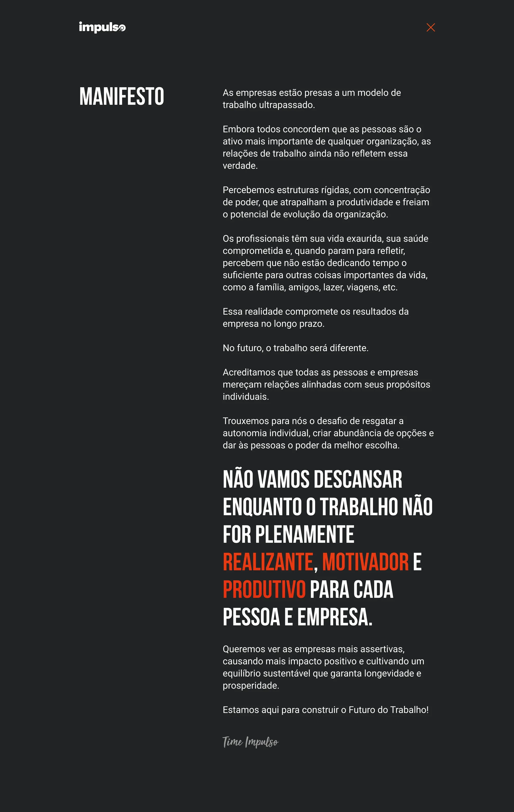 The Impulso manifesto page.