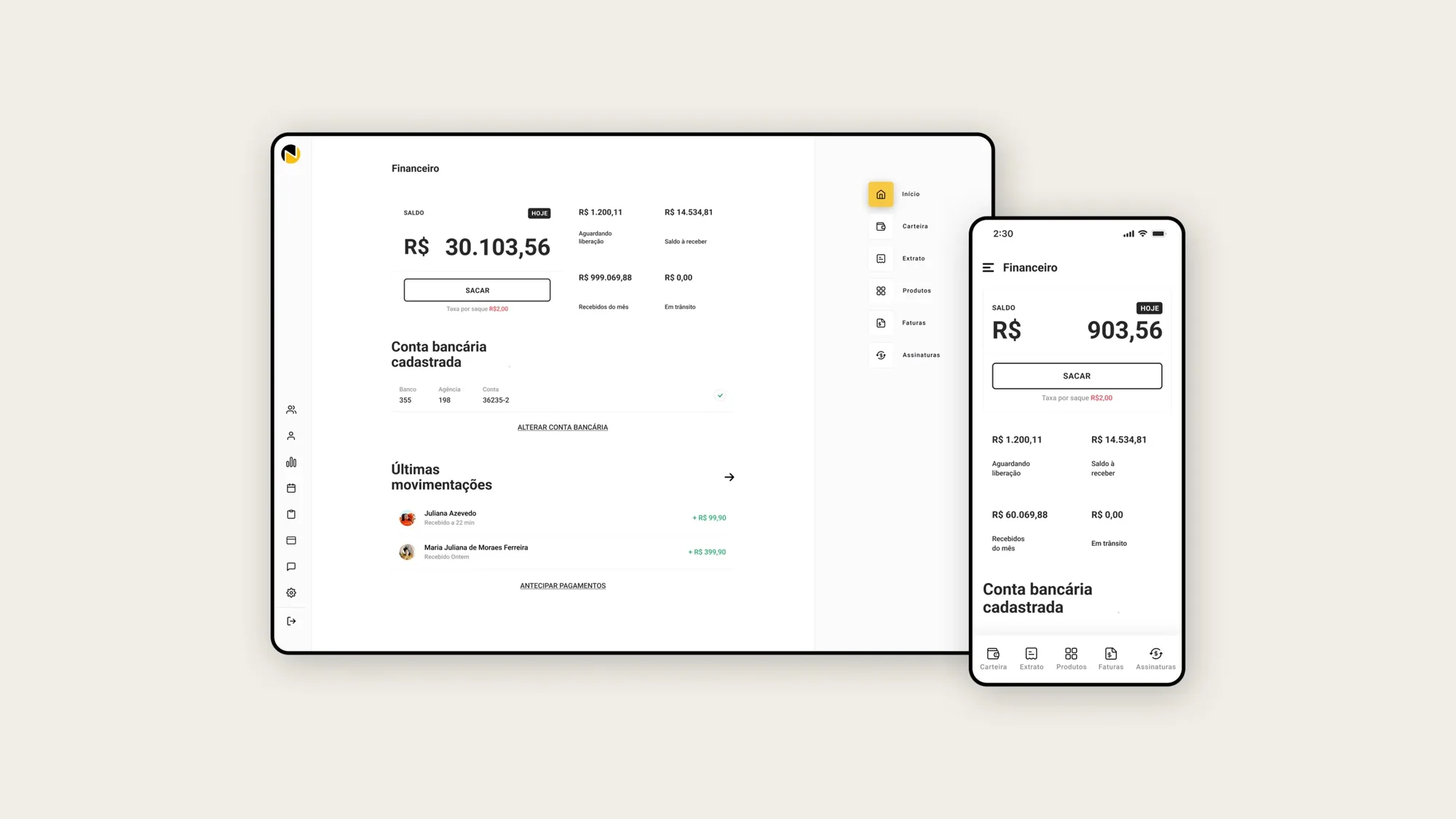 Nexur desktop and mobile finance feature
