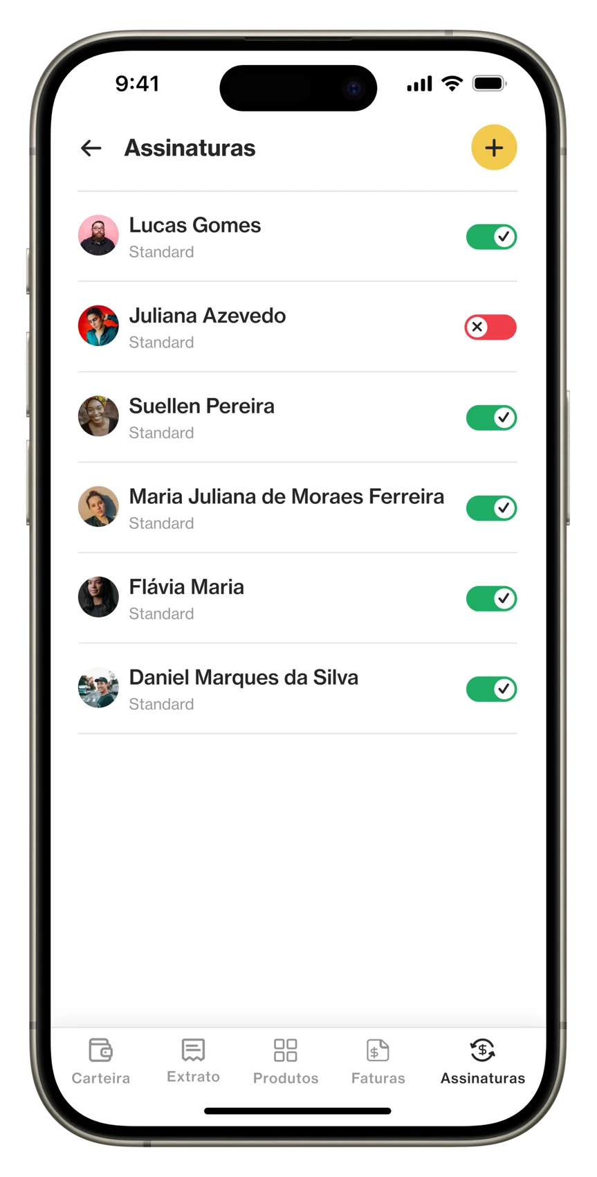 Subscriptions list
